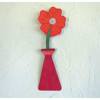 Blumen Kunstskulptur Metallwand Blumenskulptur Rot Orange Recyclingmetall Blumendekor Küche Badezimmer Wandkunst 100 X 220 Mm Sofort Lieferbar von frivoloustendencies