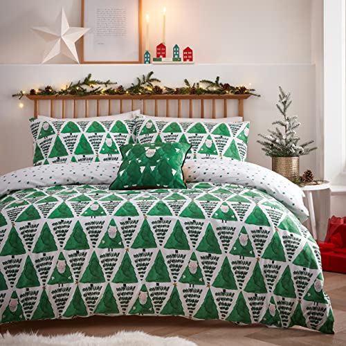 furn. Hide and Seek Santa Bettwäsche-Set für Doppelbett, Baumwolle, Polyester, Grün von furn.