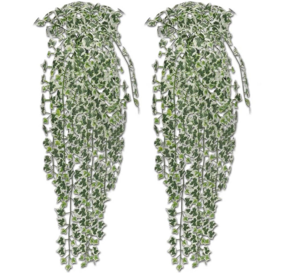Kunstpflanze Künstlicher Efeu grün-weiß 90 cm 2 Stück, furnicato, Höhe 90 cm von furnicato