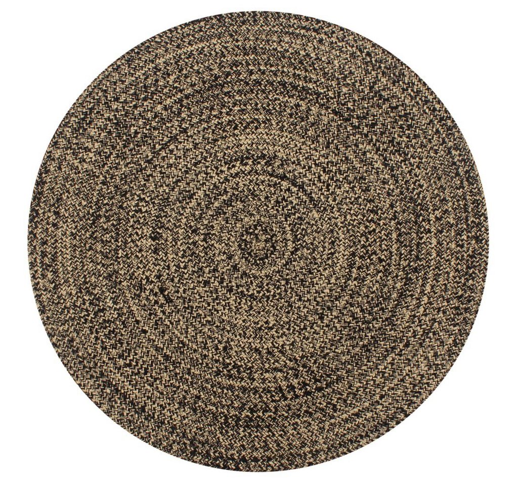 Teppich Handgefertigt Jute Schwarz und Natur 120 cm, furnicato, Runde von furnicato