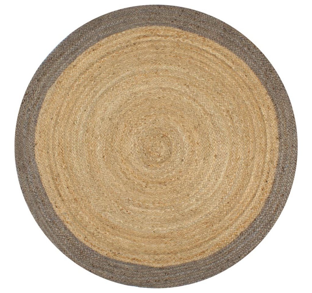 Teppich Handgefertigt Jute mit Grauem Rand 90 cm, furnicato, Runde von furnicato