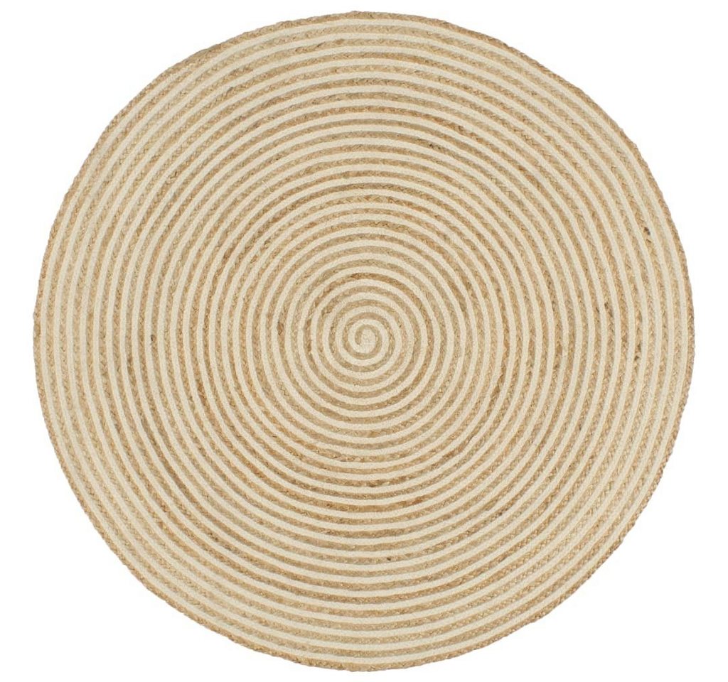 Teppich Handgefertigt Jute mit Spiralen-Design Weiß 90 cm, furnicato, Runde von furnicato