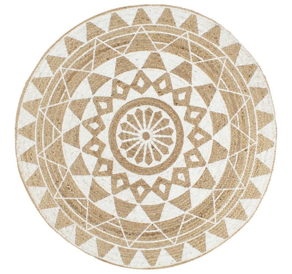 Teppich Handgefertigt Jute mit weißem Aufdruck 90 cm, furnicato, Runde von furnicato