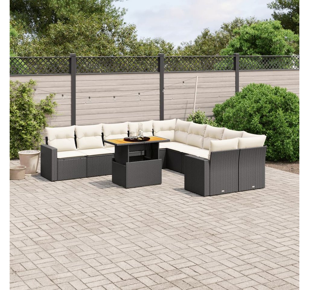 furnicato Garten-Essgruppe 11-tlg. Garten-Sofagarnitur mit Kissen Schwarz Poly Rattan, (Lounge-Set, 1-tlg) von furnicato