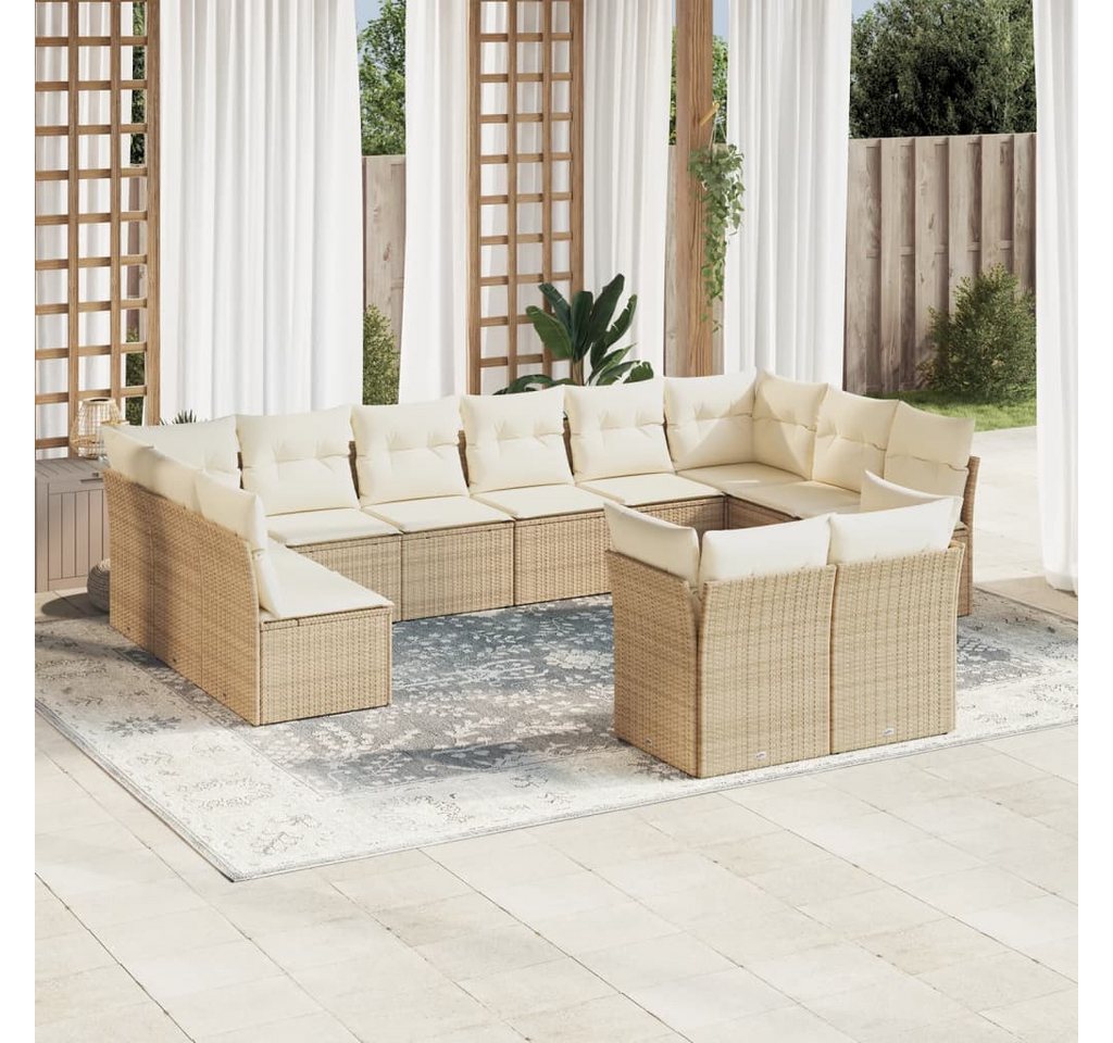 furnicato Garten-Essgruppe 12-tlg. Garten-Sofagarnitur mit Kissen Beige Poly Rattan, (1-tlg) von furnicato