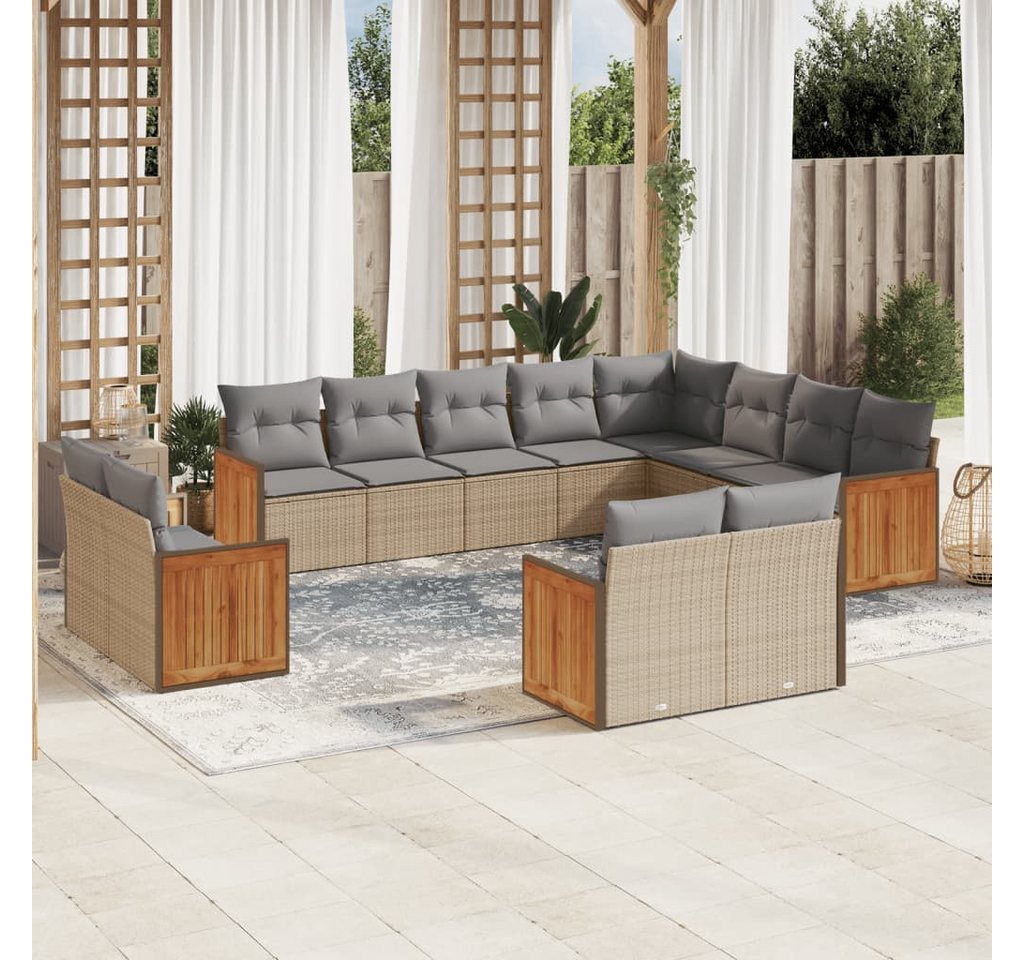 furnicato Garten-Essgruppe 12-tlg. Garten-Sofagarnitur mit Kissen Beige Poly Rattan, (Lounge-Set, 1-tlg) von furnicato