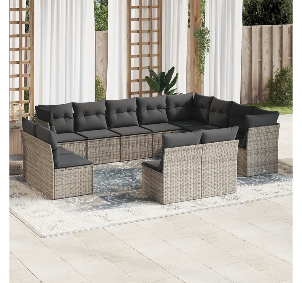 furnicato Garten-Essgruppe 12-tlg. Garten-Sofagarnitur mit Kissen Grau Poly Rattan, (1-tlg) von furnicato