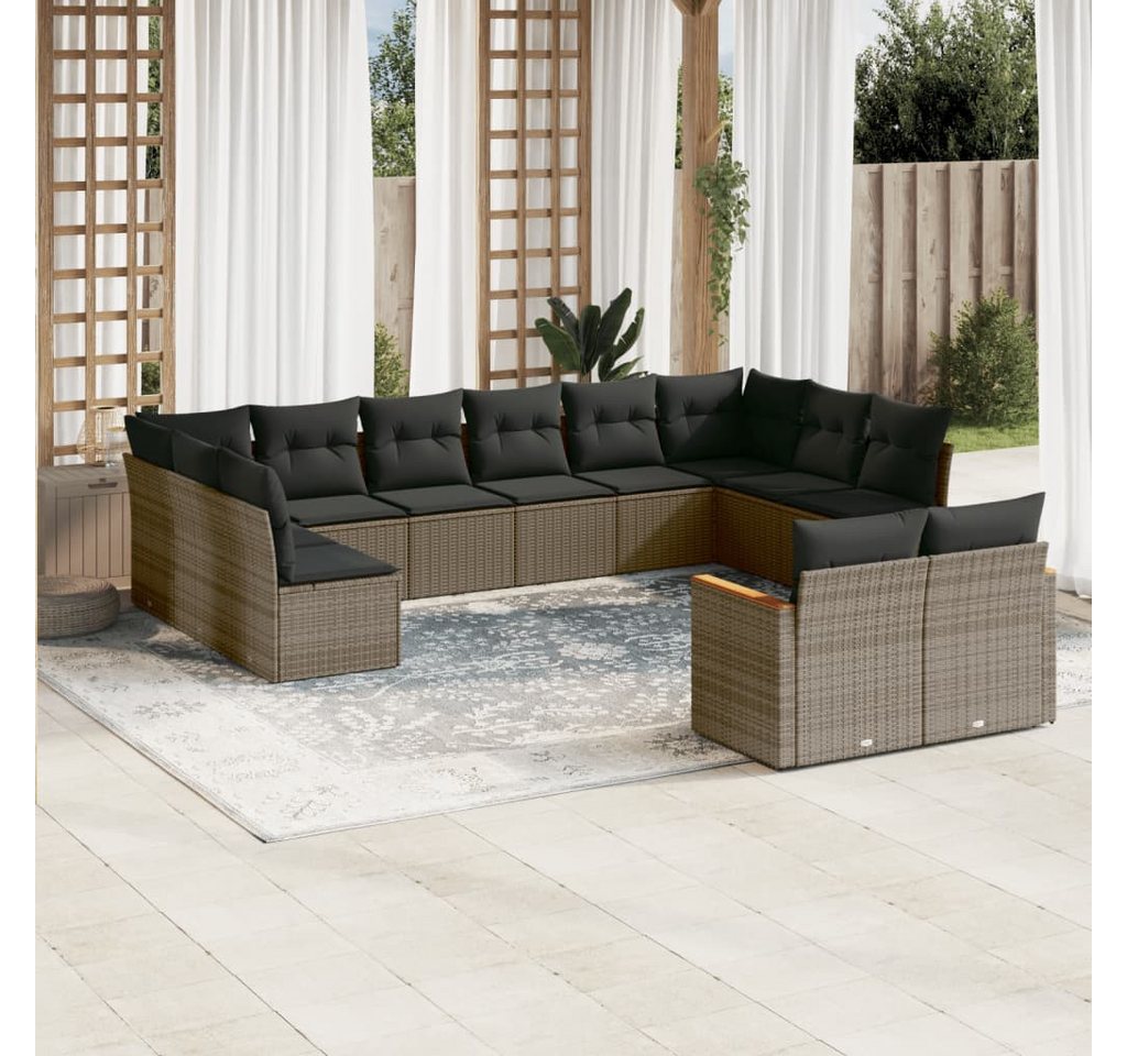 furnicato Garten-Essgruppe 12-tlg. Garten-Sofagarnitur mit Kissen Grau Poly Rattan, (Lounge-Set, 1-tlg) von furnicato