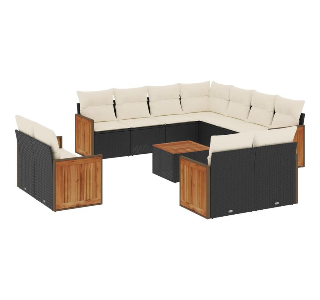 furnicato Garten-Essgruppe 12-tlg. Garten-Sofagarnitur mit Kissen Schwarz Poly Rattan, (1-tlg) von furnicato