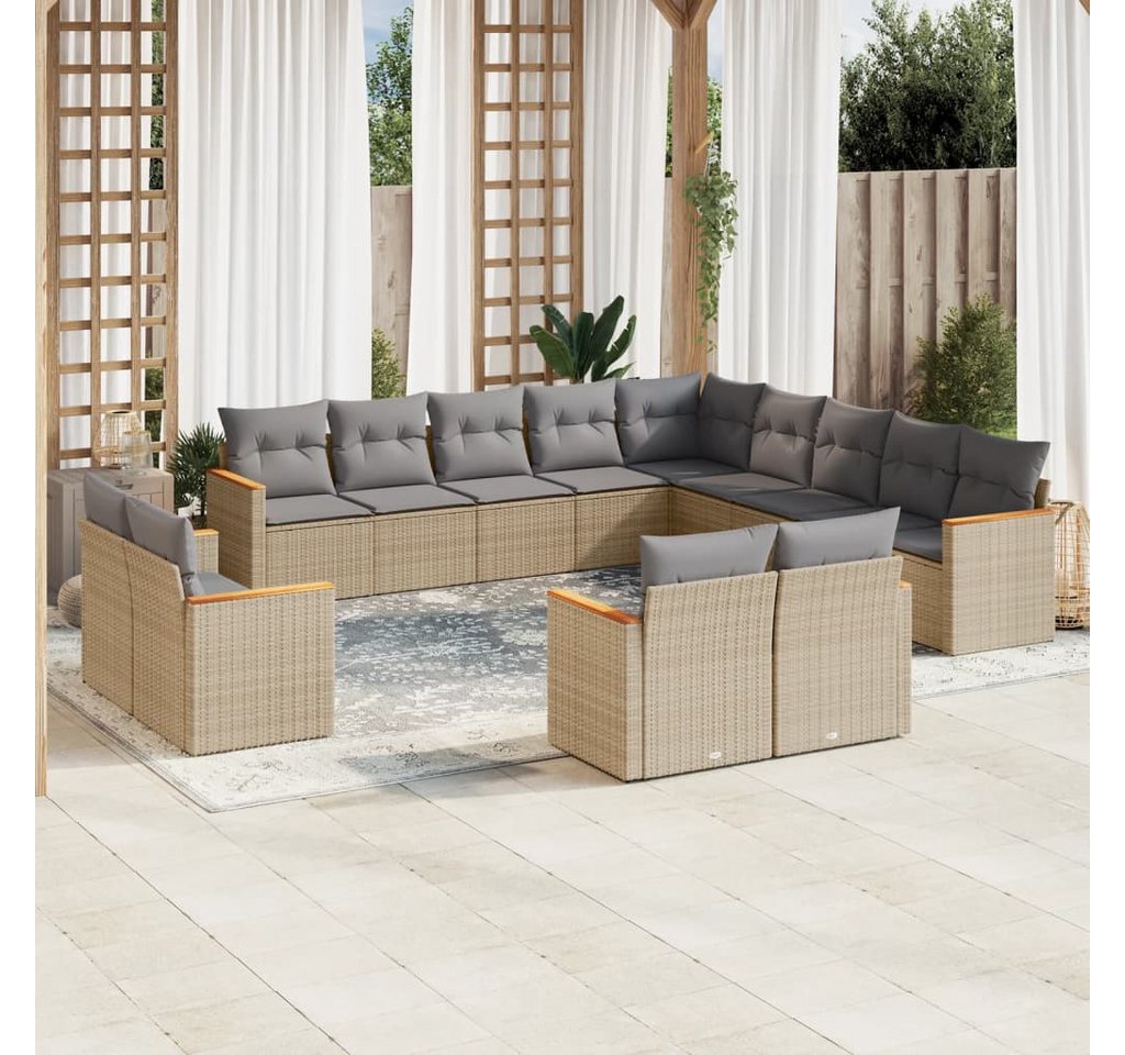 furnicato Garten-Essgruppe 13-tlg. Garten-Sofagarnitur mit Kissen Beige Poly Rattan, (Lounge-Set, 1-tlg) von furnicato