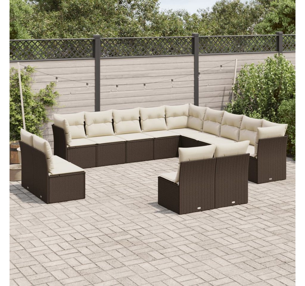 furnicato Garten-Essgruppe 13-tlg. Garten-Sofagarnitur mit Kissen Braun Poly Rattan, (1-tlg) von furnicato