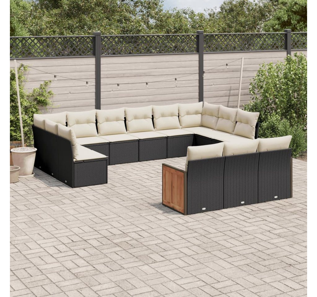 furnicato Garten-Essgruppe 13-tlg. Garten-Sofagarnitur mit Kissen Schwarz Poly Rattan, (1-tlg) von furnicato