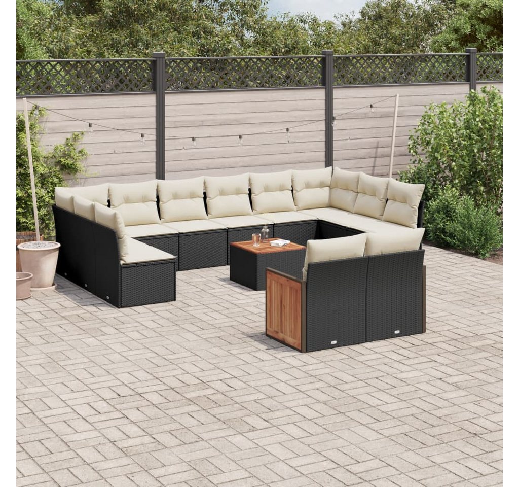 furnicato Garten-Essgruppe 13-tlg. Garten-Sofagarnitur mit Kissen Schwarz Poly Rattan, (1-tlg) von furnicato