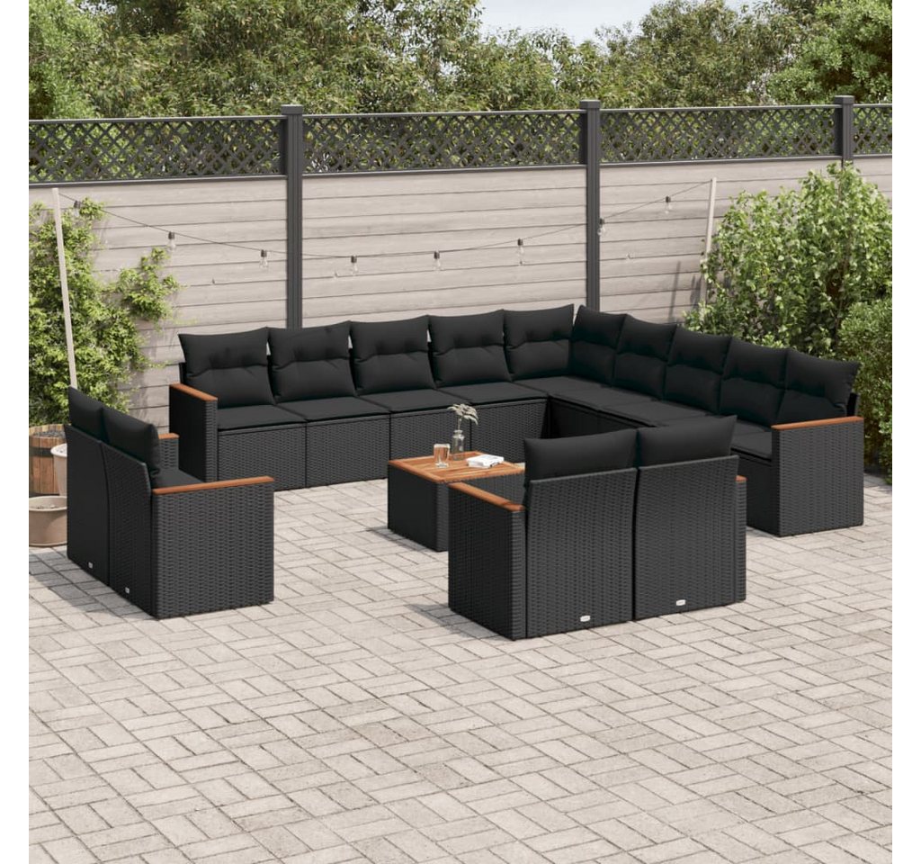 furnicato Garten-Essgruppe 14-tlg. Garten-Sofagarnitur mit Kissen Schwarz Poly Rattan, (Lounge-Set, 1-tlg) von furnicato