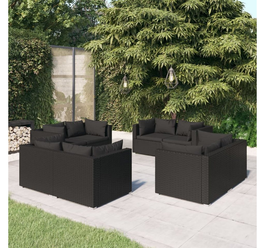 furnicato Garten-Essgruppe 8-tlg. Garten-Lounge-Set mit Kissen Poly Rattan Schwarz von furnicato