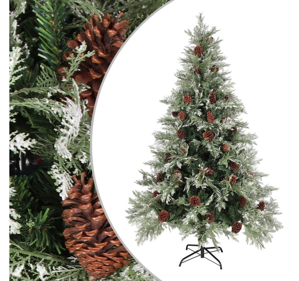 furnicato Künstlicher Weihnachtsbaum Weihnachtsbaum mit Zapfen Grün und Weiß 120 cm PVC & PE von furnicato