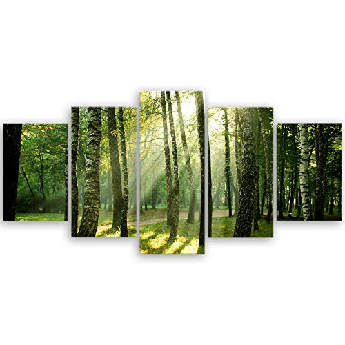 ge Bildet Bild auf Leinwand | Wald - natur blumen Wald Sonnenschein grün J in 100x50 cm mehrteilig als Wandbild | Wand-deko Dekoration Wohnung modern Bilder | 2206 von ge Bildet