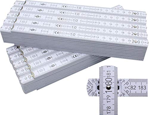 10 Stück Zollstöcke Zollstock 2 Meter mit 90°/180° Winkeleinrastung und Winkelskala (30°/45°/60°/75°/90°) - Adga 250 plus Markenzollstock 2m aus Buchenholz - weiß ohne Werbeaufdruck von geddid