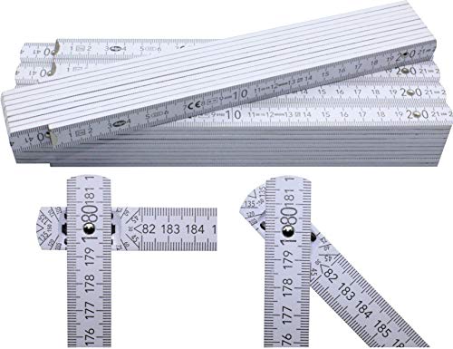 5 Stück Zollstöcke Zollstock 2 Meter mit 90°/180° Winkeleinrastung und Winkelskala (30°/45°/60°/75°/90°) - Adga 250 plus Markenzollstock 2m aus Buchenholz - weiß ohne Werbeaufdruck von geddid