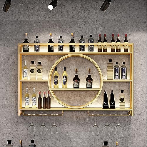 An der Wand montiertes Weinregal mit Weinglashalter, Barregale, Weinflaschenhalter, Ausstellungsregal, Flaschenlagerregal für Schrank für stilvolle Weinlagerung mit Aufhänger für Stielgläser, Gold/Sc von generic
