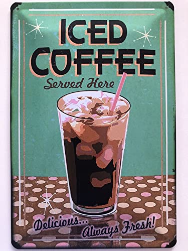 Blechschild 20x30cm gewölbt Iced Coffee Eis Kaffee Vintage Deko Geschenk Schild Blechschild 20x30cm gewölbt Iced Coffee Eis Kaffee Vintage Deko Geschenk Schild von generisch