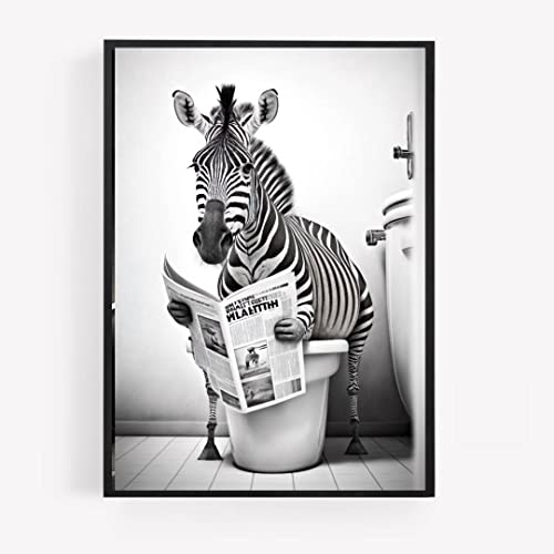 gfc Lustiges Badezimmer-Toiletten-Poster, Zebra auf einer Toilette, Lesen, Zeitung, A4, ungerahmt, Wandkunst, Heimdekoration, Dekoration von gfc