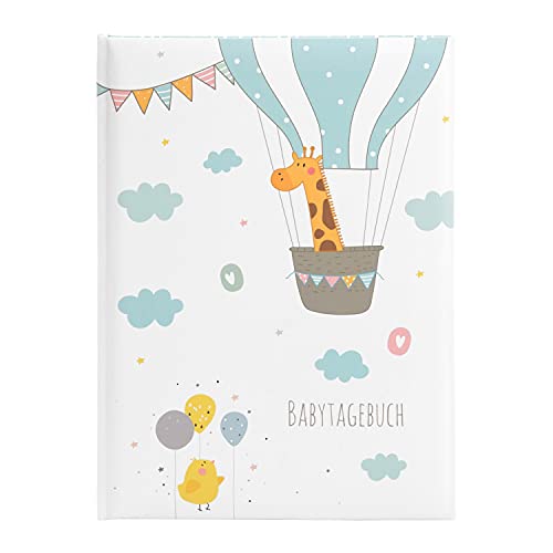 goldbuch Babytagebuch Ballonfahrt mit 44 illustrierte Seiten und Giraffen Motiv, Tagebuch für Neugeborene, Einband mit Kunstdruck, Baby Erinnerungsalbum, Papier, ca. 21 x 28 x 1 cm von goldbuch