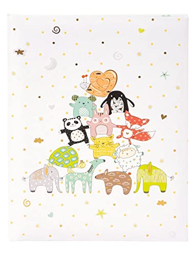 goldbuch 11 472 Babytagebuch Animal Pyramid, Babybuch 21 x 28 x 1 cm, Baby Album 44 illustrierte Seiten, Tagebuch Kunstdruck mit Goldprägung, Babyalbum für Mädchen und Jungen, Fotobuch Weiß von goldbuch