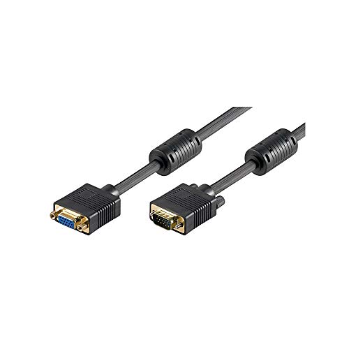 Goobay 50136 VGA Verlängerungskabel 2m / Monitorkabel verlängern / Full HD SVGA Bildschirmkabel / VGA Stecker auf Buchse 15 polig / 2x Ferritkern Monitor Kabel / Schwarz / 2 Meter von goobay