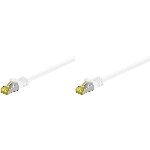 goobay 92660 RJ45 Patchkabel mit CAT 7 Rohkabel, doppelt geschirmt, S-FTP bis 600 Mhz, halogenfrei, Kupfer Kabel Stecker, vergoldete Kontakte, 0,5m, Weiß (Packung mit 2) von goobay