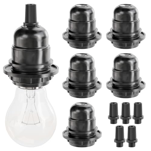 greate. 6x E27 Fassung schwarz - Lampenfassung E27 schwarz 250V 60W - Lampensockel E27 aus Kunststoff - Sockel E27 Lampenfassung - E27 Sockel Fassung für Tischlampe, Stehlampe oder Deckenleuchte von greate.