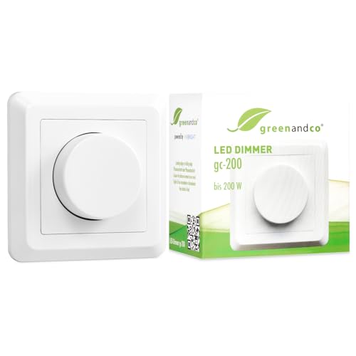 greenandco® gc-200 Unterputz LED und Halogen Dimmer 1-200 Watt, auch für herkömmliche Leuchtmittel und für Wechselschaltungen geeignet, weiß, 2 Jahre Garantie von greenandco