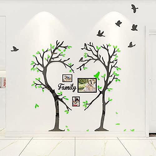 3D Wandtattoo Liebe Herz Baum Acryl Aufkleber Herzförmige Wandaufkleber Grünblätter Flyingbirds Kreative Wandbilder Hintergrund für DIY Flur Wohnzimmer Wohnkultur Wanddekor mit Bilderrahmen von guangmu
