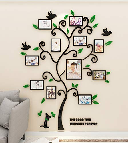 Wandaufkleber Baum Wandtattoo 3D DIY Familie Bilderrahmen Foto Sticker Familie Wandbilder Wandkunst für Hause Wohnzimmer Schlafzimmer (Grün,L-175 * 144cm) von guangmu