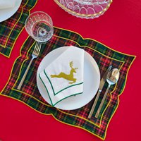 Set Weihnachtsservietten Mit Hirsch Stickerei, Tischsets, Servietten, Gemusterte Tischdecke, Weihnachtsgeschirr, Tartan Plaid Tischdecke von gupsetwithlove