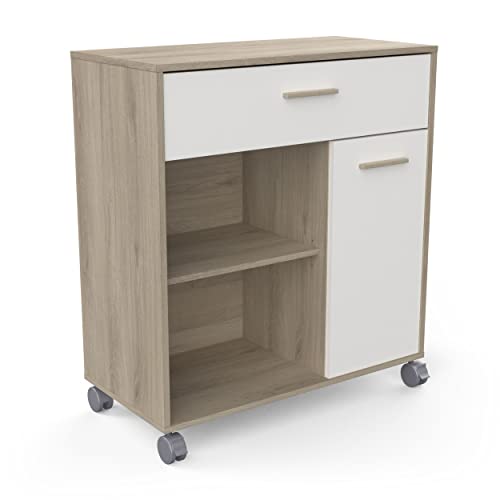 habeig Küchenwagen 2294 Singleküche Küchenregal Küchentrolley Küchenschrank Küche Schrank Vitrine (Weiss/Kronberg-Eiche, 91x81x40 cm) von habeig