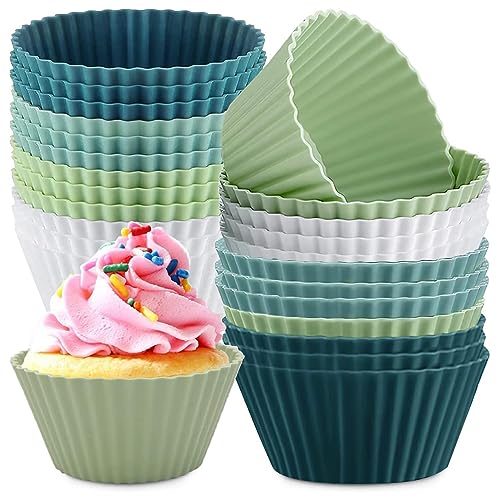 Silikon Backförmchen Muffin-Formen 24 Stück wiederverwendbare Antihaftbeschichtet BPA-frei Cupcake-Formen Cupcakeförmchen Backformen aus Silikon 4 Farben von haierdidi