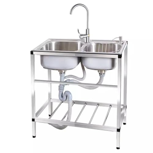 haiyusm Stainless Steel Kitchen Sink Utility Sink Free Standing Sink Commercial Catering Sink for Garage Laundry Outdoor Garden Restaurant Indoor Utility Room (72×39cm,C) von haiyusm