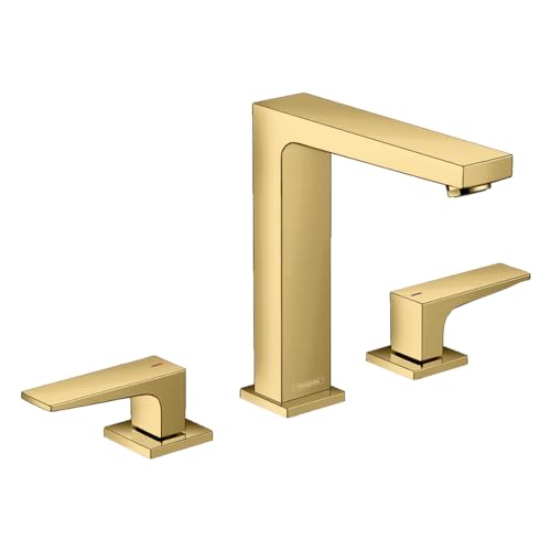 hansgrohe Wasserhahn Metropol wassersparende 3-Loch Armatur mit Komfort-Höhe 160mm und Push-Open Ablaufgarnitur, Polished Gold Optik von hansgrohe