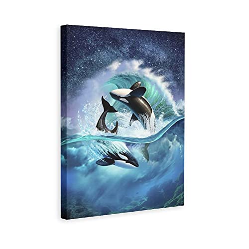 Kunstdruck auf Leinwand, Naturlandschaft, für Wohnzimmer, Schlafzimmer, Poster, Kunstdruck, Orca Wave, Tier, Meer, Wanddekoration, Geschenk, 30 x 45 cm von haocaitou