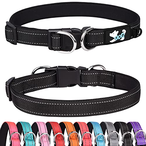 Haoyueer Gepolstertes Hundehalsband Reflektierende Hundehalsbänder für kleine, mittelgroße und große Hunde Bequemes weiches Neopren Verstellbar Basic Hundehalsbänder (L, Schwarz) von haoyueer