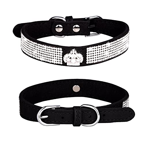 haoyueer Hundehalsband mit Strasssteinen, glitzernd, weiches Wildleder, für Hunde und Katzen, Strass-Halsband, Größe L, Schwarz 4 von haoyueer