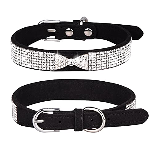 Haoyueer Strass Hundehalsband, Niedliches schillerndes funkelndes weiches Wildleder Hund Katze Strass Halsband Kristall Diamant Haustier Hund Welpen Halsband (L, Schwarz-3) von haoyueer