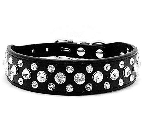 haoyueer Halsband für Hunde und Katzen, PU-Leder, mit Strasssteinen, Schwarz, Größe S, M, L, XL von haoyueer