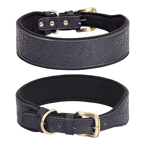 haoyueer Hundehalsband Leder für große Hunde, mittelgroße Hunde & kleine Hunde, PU Leder Halsband für Hunde, Geprägter Druck Leder Hundehalsbänder (XL, Schwarz) von haoyueer