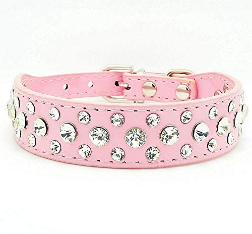 haoyueer Hundehalsband aus PU-Leder mit Strasssteinen, für Hunde, Katzen, Welpen, S, M, L, XL (S, Rosa) von haoyueer