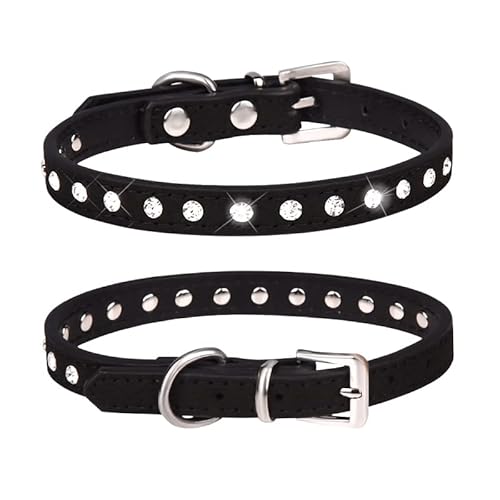 haoyueer Hundehalsband aus Veloursleder, glitzernd, elegant, 1 Reihe, glitzernd, Strasssteine, klein, Schwarz von haoyueer