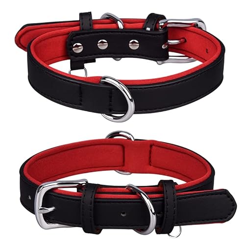 haoyueer Hundehalsband aus echtem Leder für kleine, mittelgroße und große Hunde, verstellbar, weich, atmungsaktiv, bequem, gepolstert, für Welpen (XL, Schwarz) von haoyueer