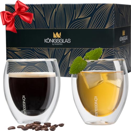 heidenfeld Original Königsglas Crema Gläser Set (2x 250 ml) - Cappuccino Tassen - Doppelwandige Gläser aus Borosilikatglas - Teegläser Set - Hochwertige Thermogläser - Trinkgläser - Teetassen von heidenfeld