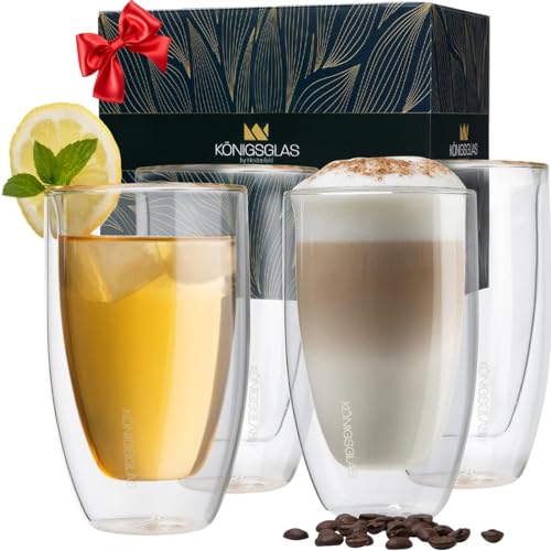 heidenfeld Original Königsglas Latte Macchiato Gläser Set (4x 300 ml) - Cappuccino Tassen - Doppelwandige Gläser aus Borosilikatglas - Teegläser Set - Hochwertige Thermogläser - Cocktailgläser von heidenfeld